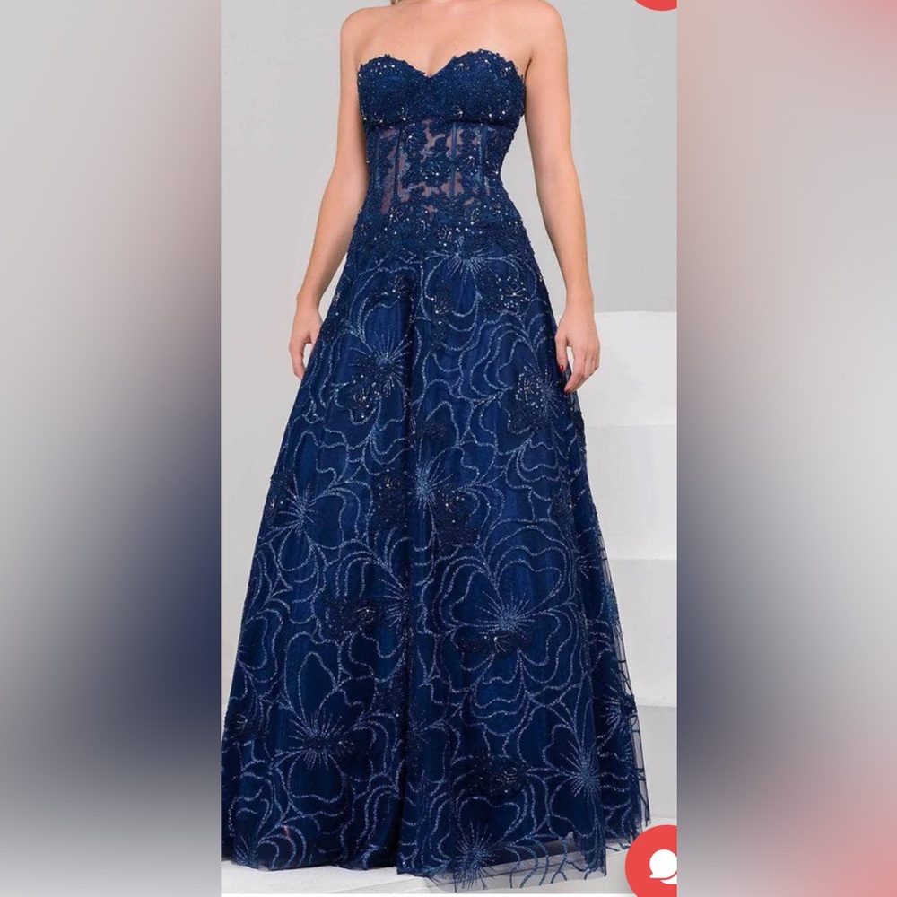 Jovani Black and Silver Embellished Strapless Gown